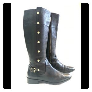 Michael Kors Black Leather Studded Riding Boots